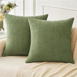 Couch Throw Pillow Covers 18x18 Inch Spring Soft Sage Green Chenille 2 Pack